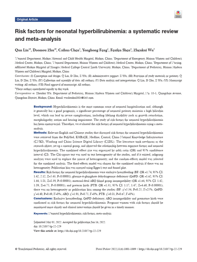 Risk Factors for Neonatal Hyperbilirubinemia | PDF | Preterm Birth ...