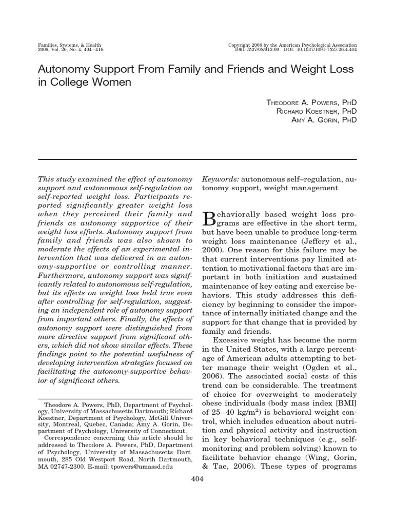 2008 PowersKoestnerGorin FSH | PDF | Body Mass Index | Motivation
