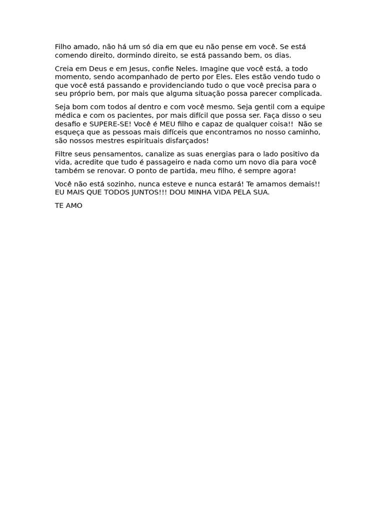 Carta de Amor e Incentivo ao Filho | PDF