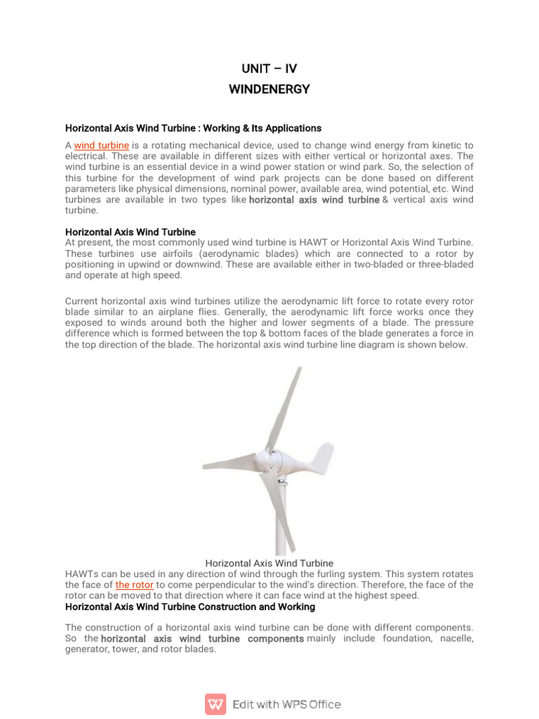 UNIT-IV | PDF | Wind Turbine | Turbine