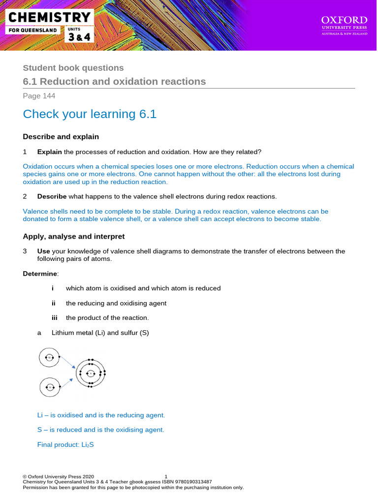 CFQ3 4 Chapter 6 Student Book Answers 1 | PDF | Redox | Ion