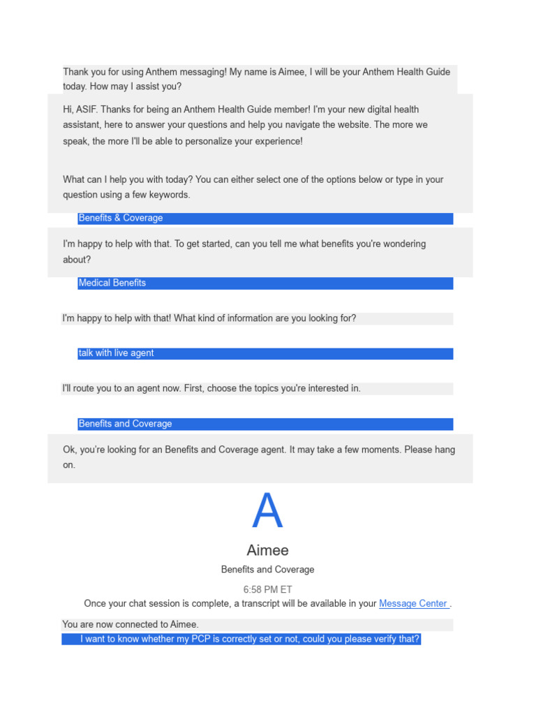 Anthem Health Guide Chat Assistance | PDF