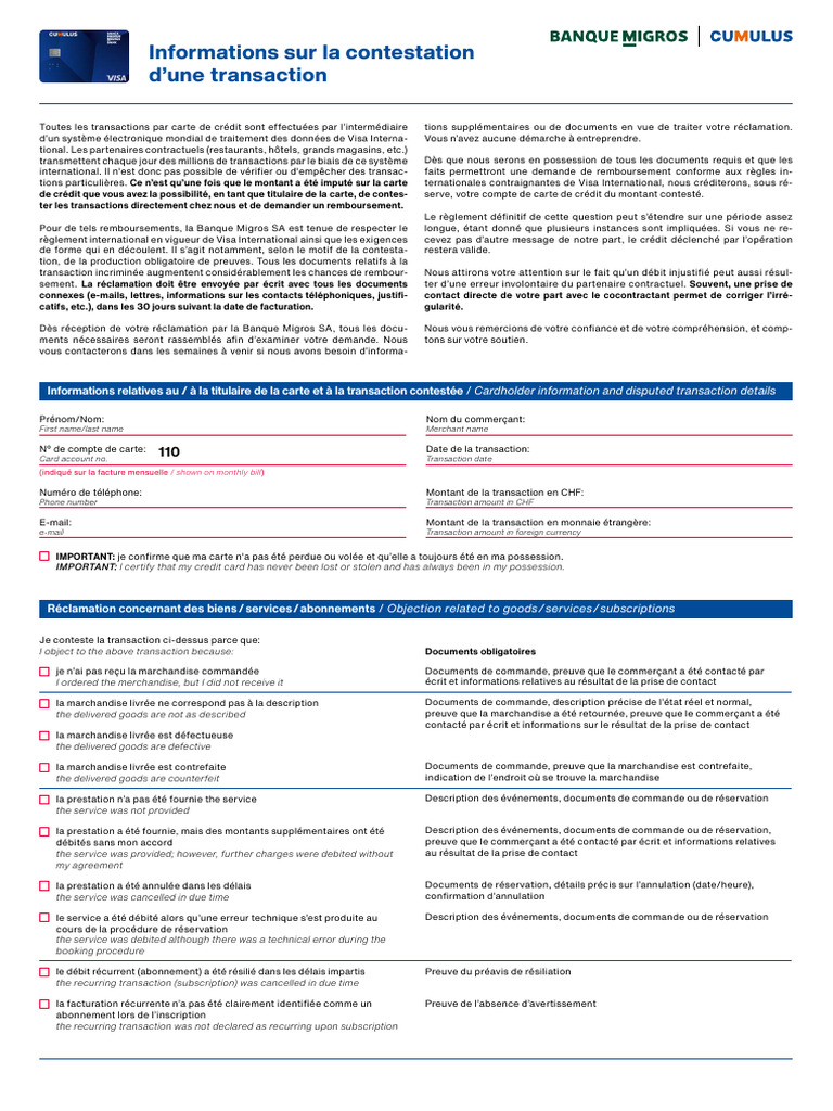 Contestation de transactions Visa | PDF | Crédit | Finance et gestion ...