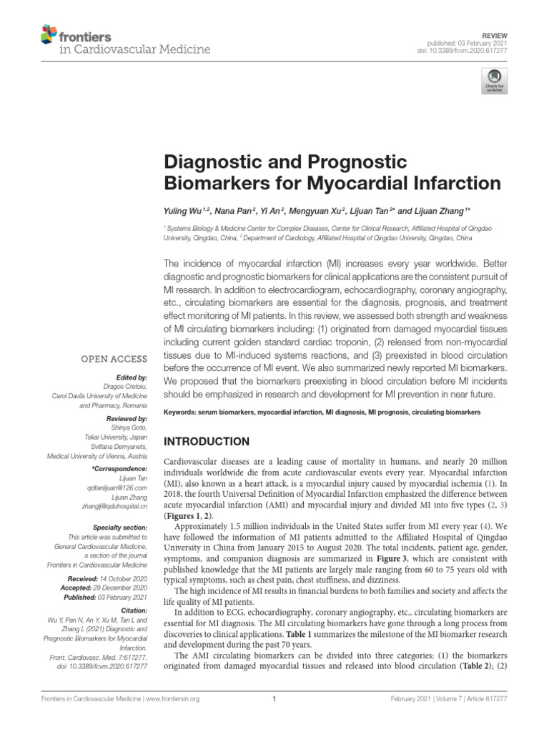 Diagnostic and Prognostic Biomarkers For Iam | PDF | Myocardial ...