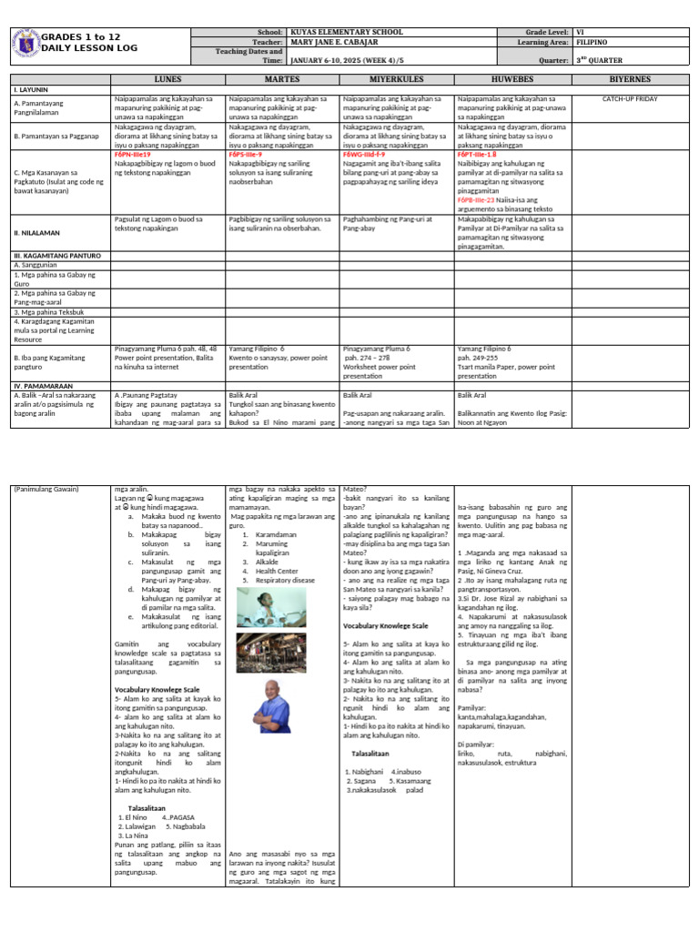Grade 6 DLL Filipino | PDF