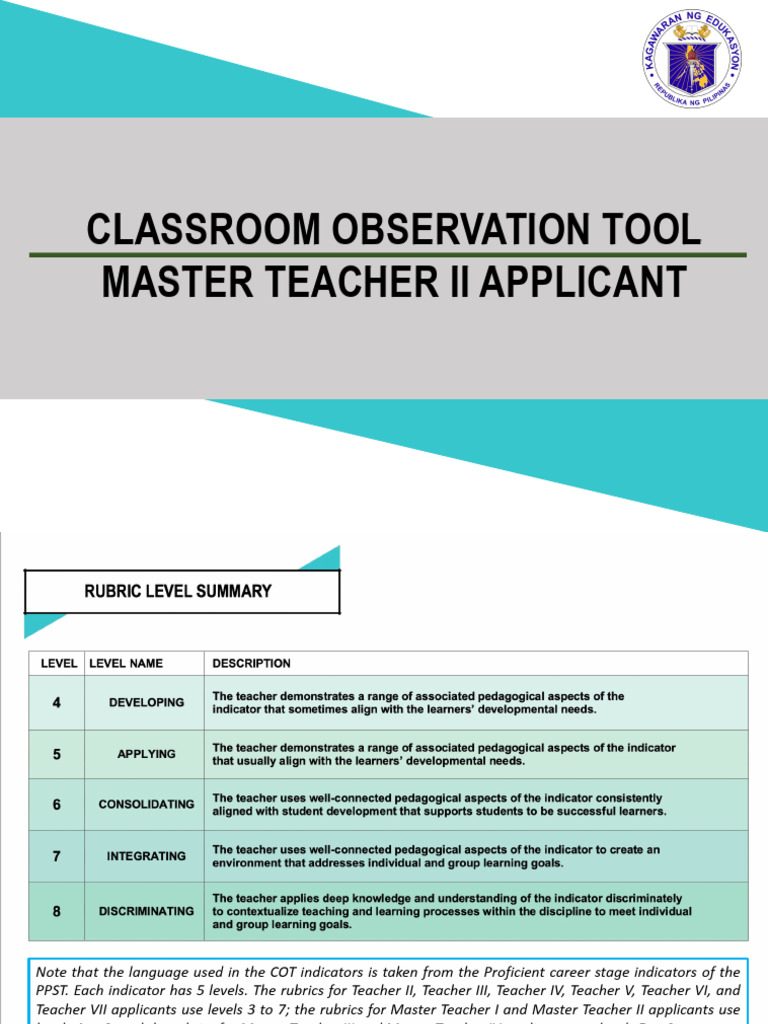Classroom Observation Tool for Master Teachers | PDF | Educational ...
