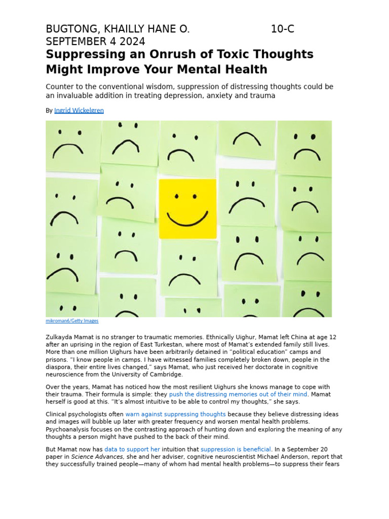 Suppressing An Onrush of Toxic Thoughts Might Improve Your Mental ...