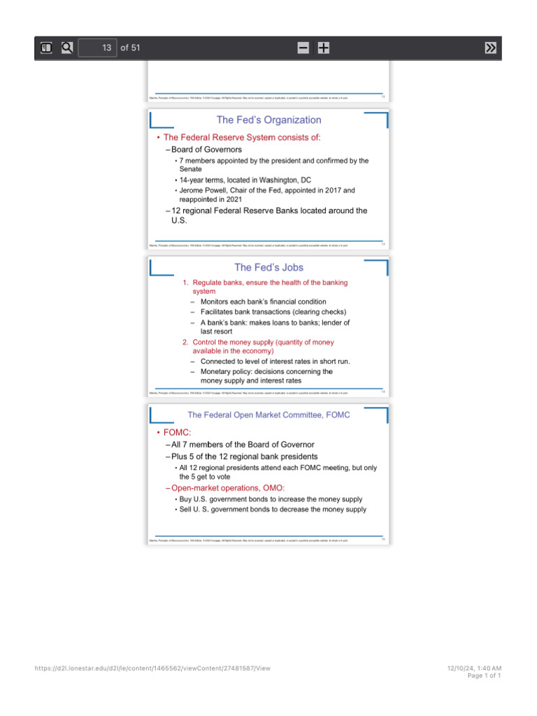 CH 16 The Monetary System 10e - Edited Prin - Macro - ECON-2301 2005 1 ...