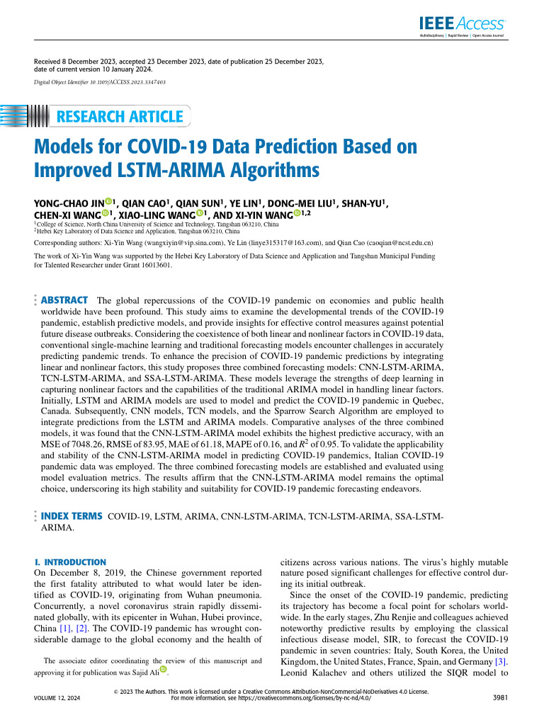 COVID-19 Prediction Models Using LSTM-ARIMA | PDF | Artificial Neural ...