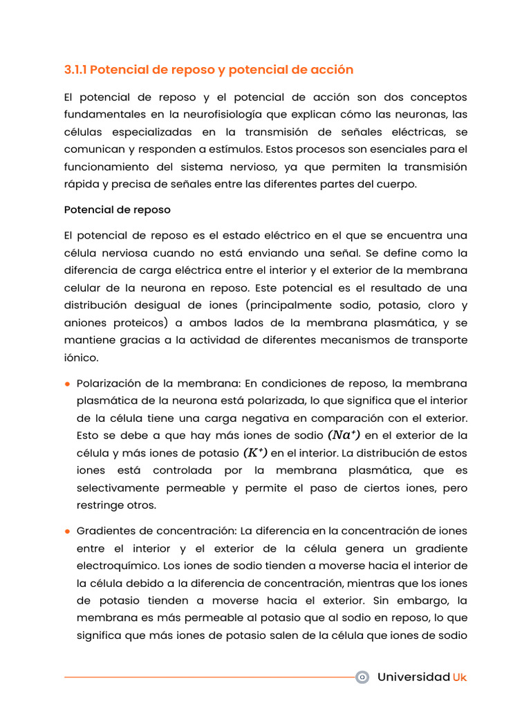 Potencial de reposo y acción neuronal | PDF | Potencial de acción | Neurona