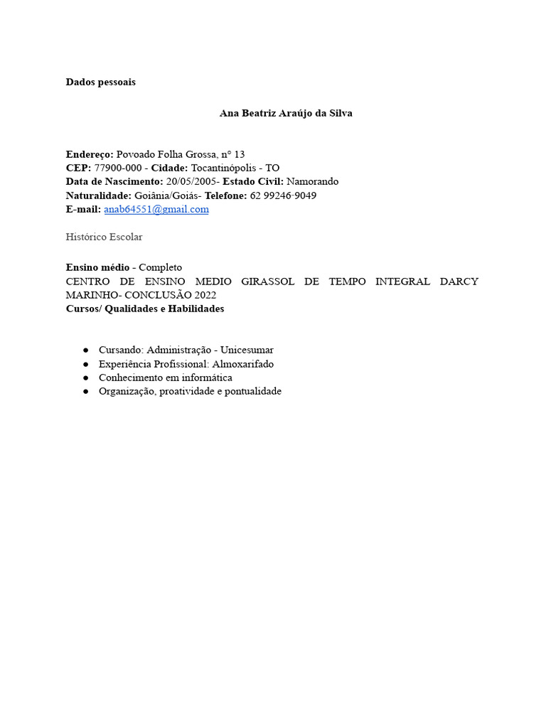 Perfil de Ana Beatriz Araújo | PDF
