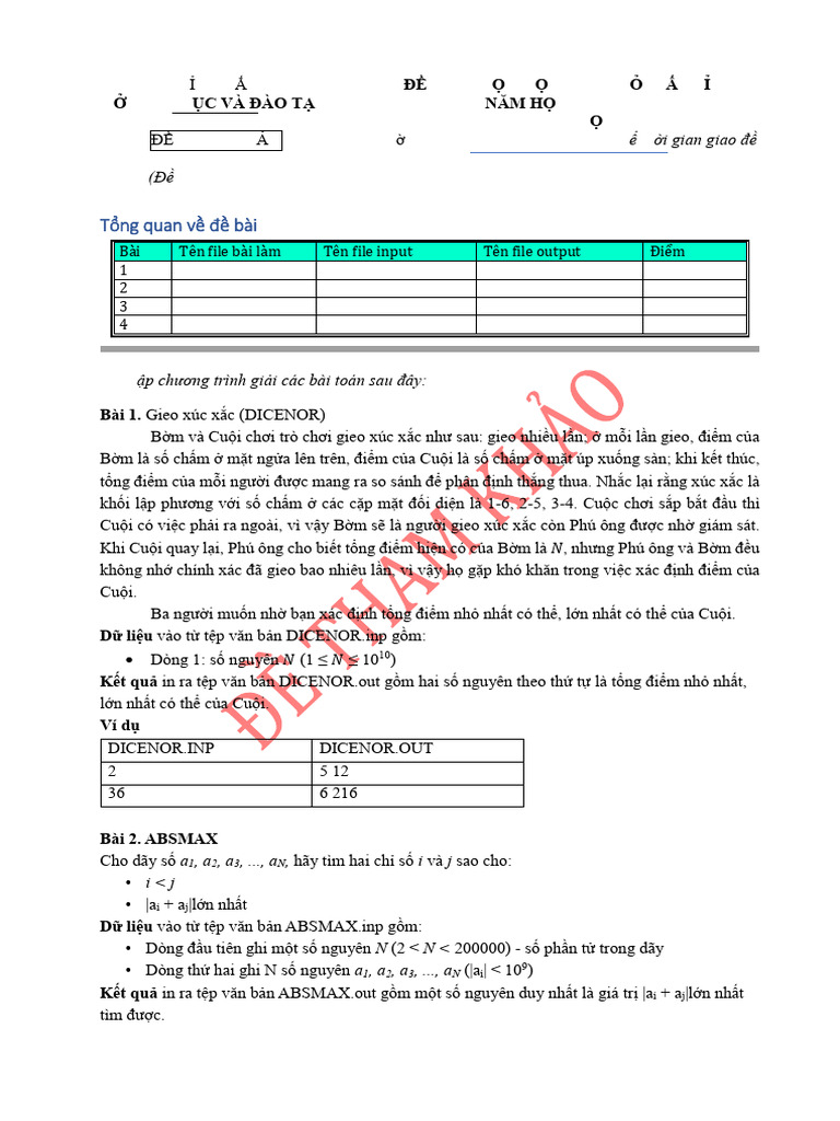 De Thi Tham Khao Mon Tin Hoc THPT - HSG 170646 | PDF