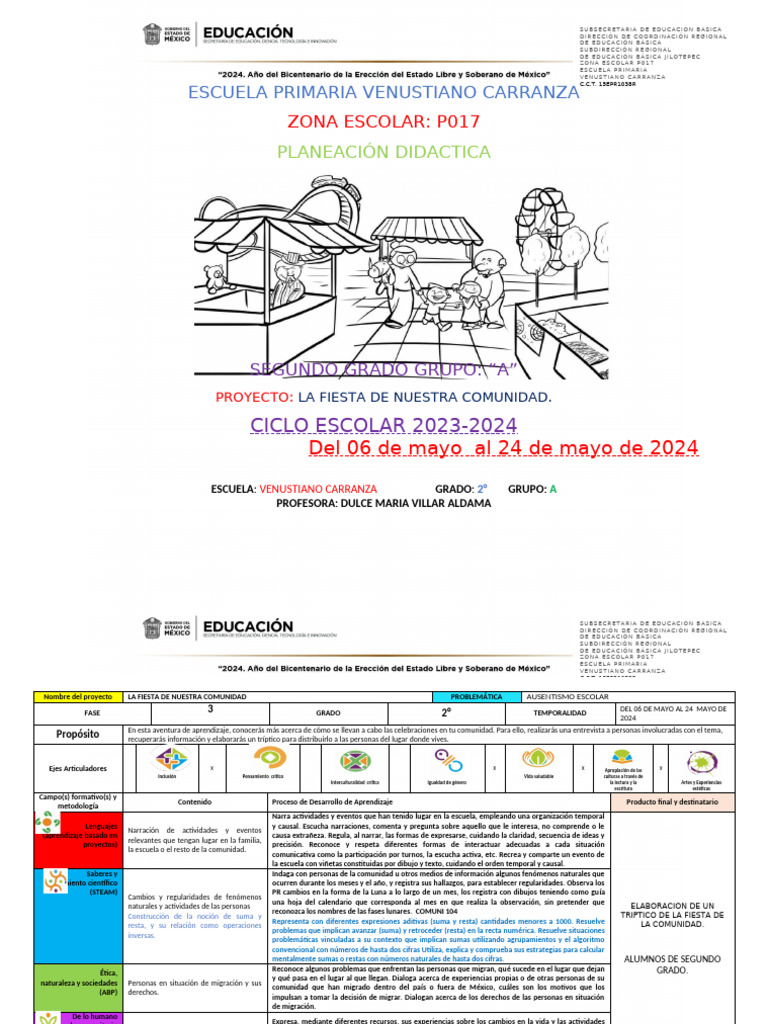 Planeacion Segundo Grado Mayode 2024 | PDF | Educación primaria | Escuelas