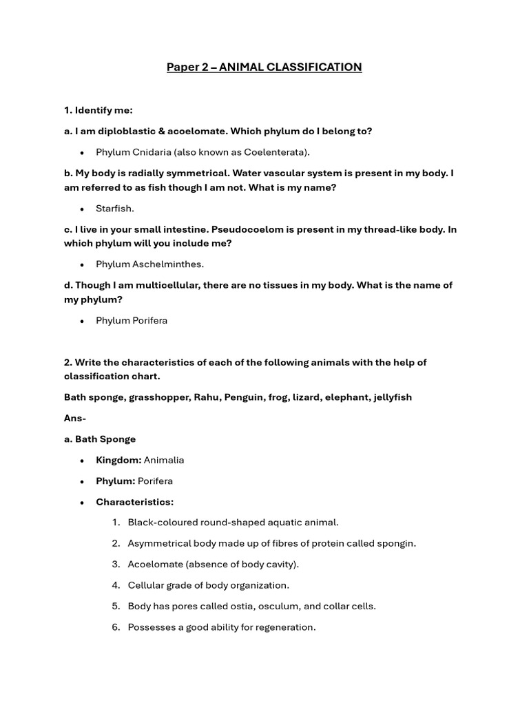 Animal Classification Guide | PDF | Invertebrate | Vertebrates