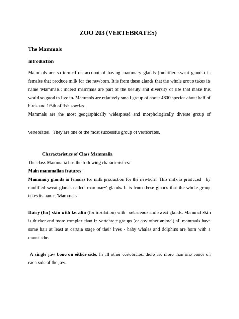 Characteristics of Mammals Explained | PDF | Mammals | Marsupials
