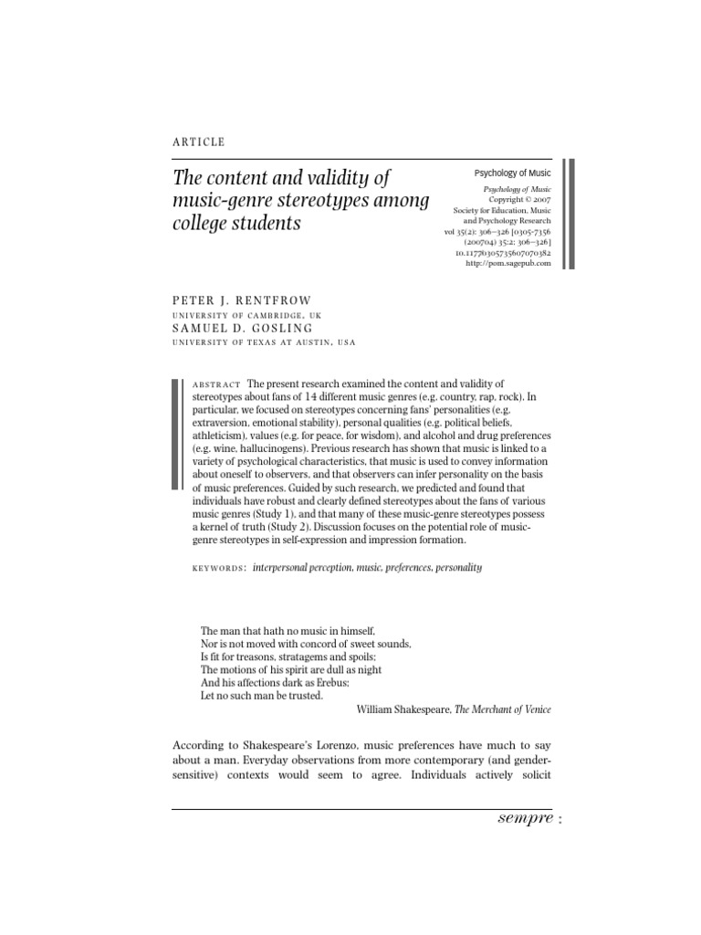 Research paper on music and personality