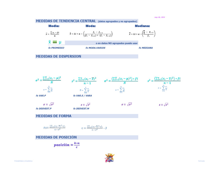 Fórmulas Clave en Estadística y Probabilidad | PDF | Desviación ...