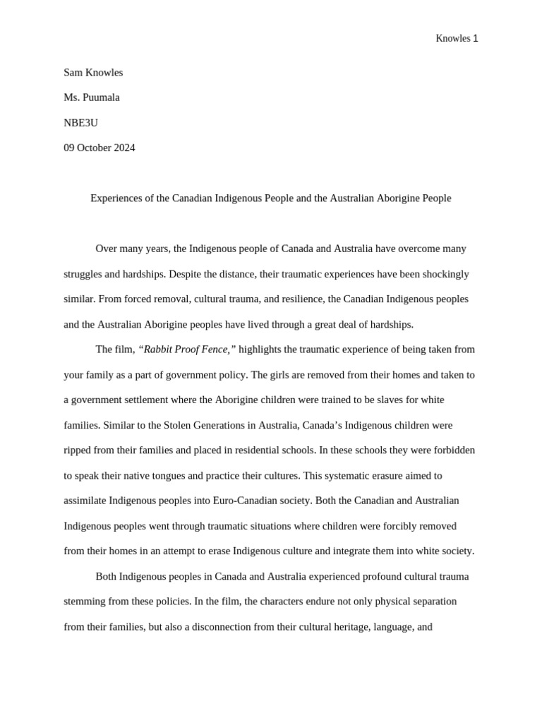 Experiences of The Canadian Indigenous People and The Australian ...