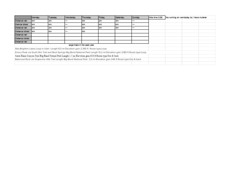 Weekly Running and Biking Log | PDF