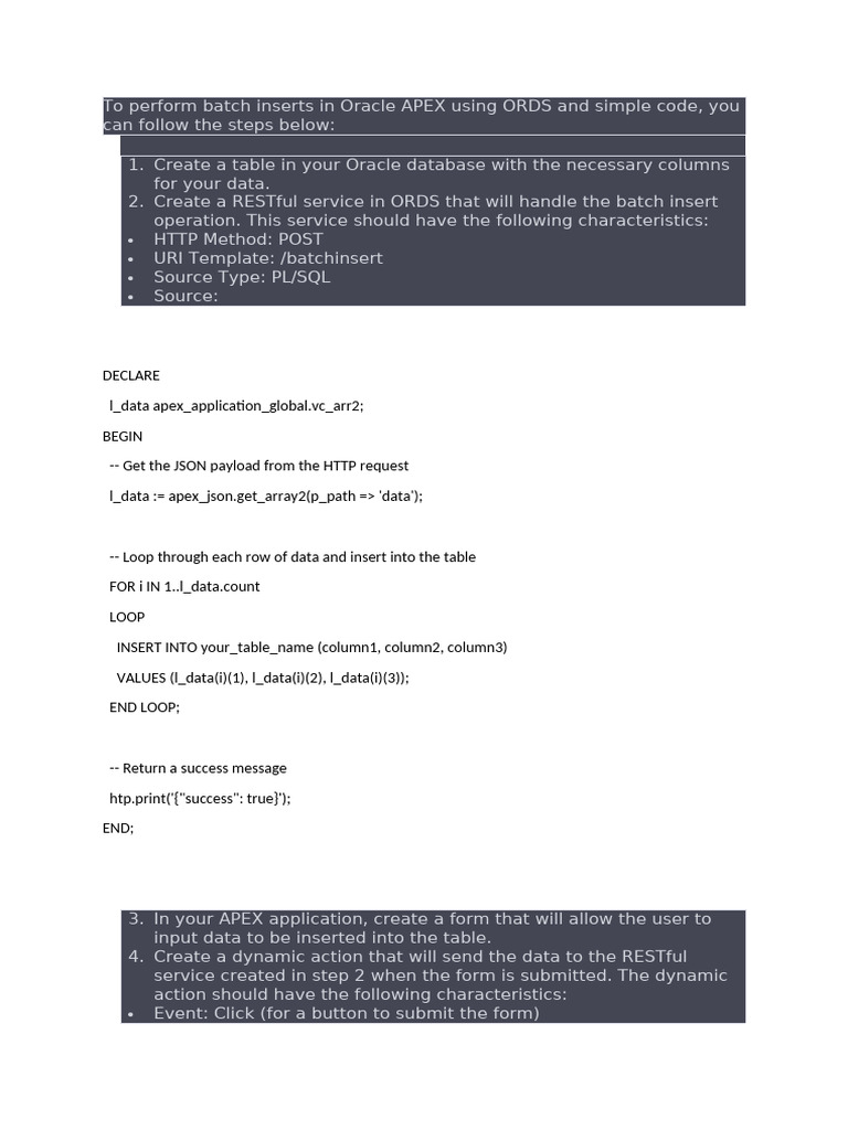 Batch Insert in Oracle APEX with ORDS | PDF