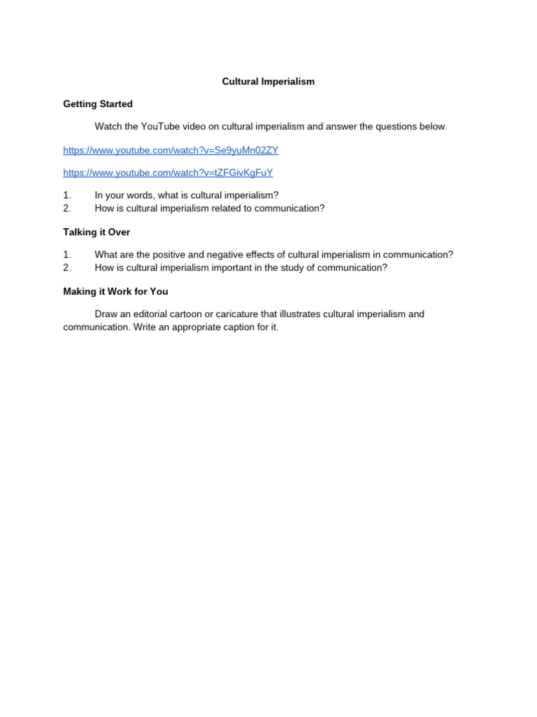 Cultural Imperialism Worksheet | PDF