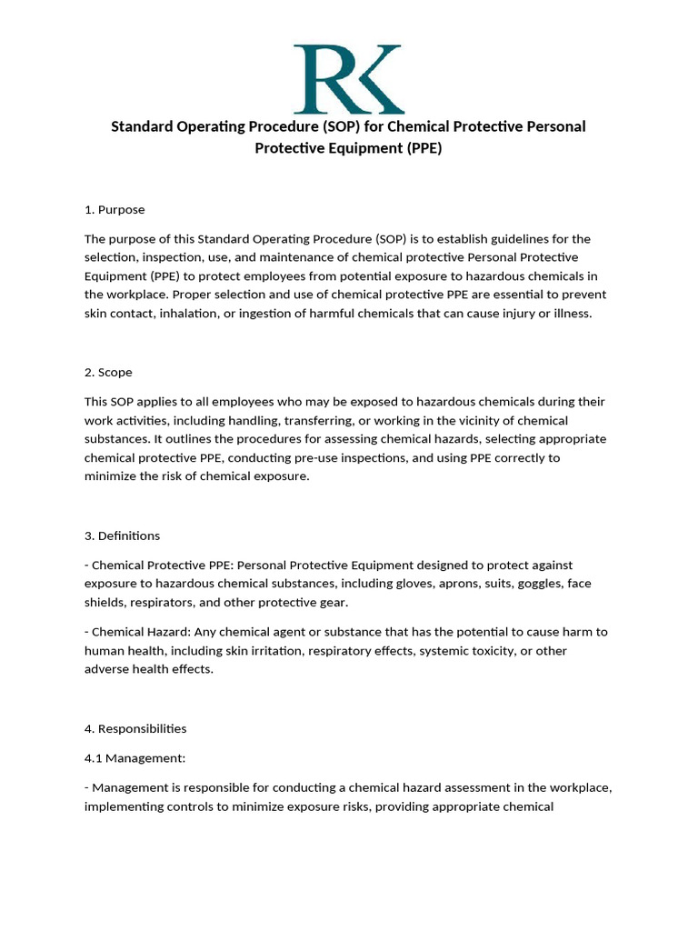 Chemical PPE Compliance SOP | PDF | Personal Protective Equipment ...