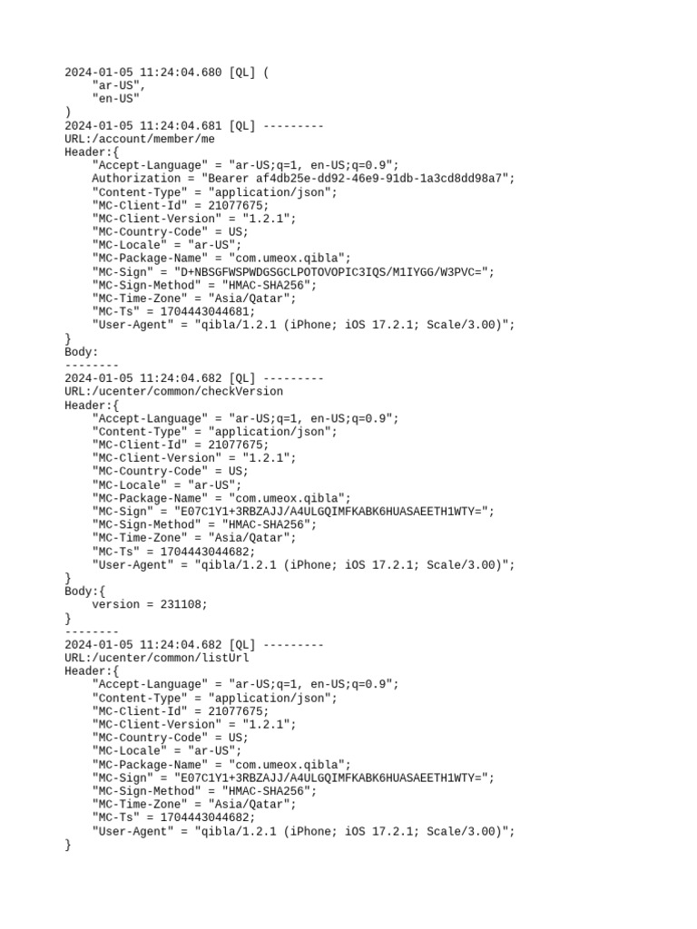 Qibla App API Request Log | PDF | Ios | Tablet Computer