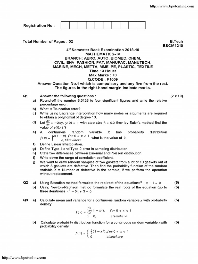Btech All 4 Sem Mathematics 4 Bscm1210 2019 | PDF