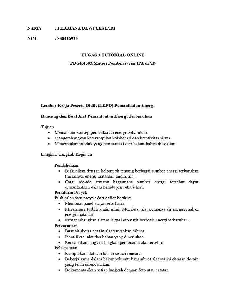 Tugas 3 Tutorial Online - PDGK4503 - 858416925 | PDF