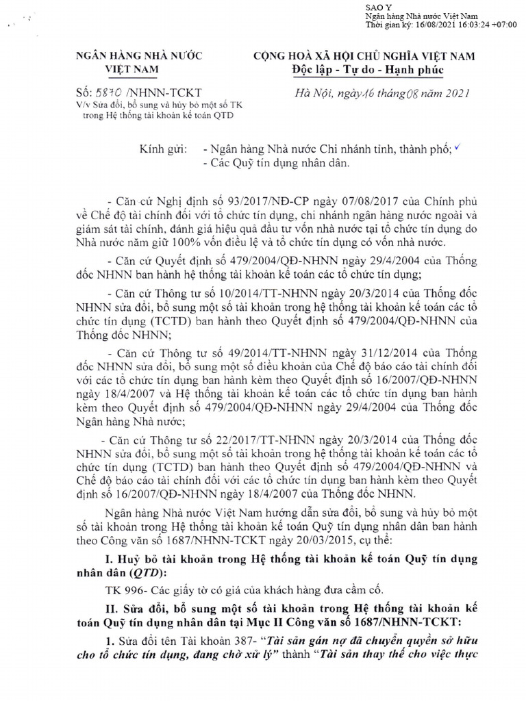 Công văn 1687/nhnn-tckt sửa đổi quy định | PDF