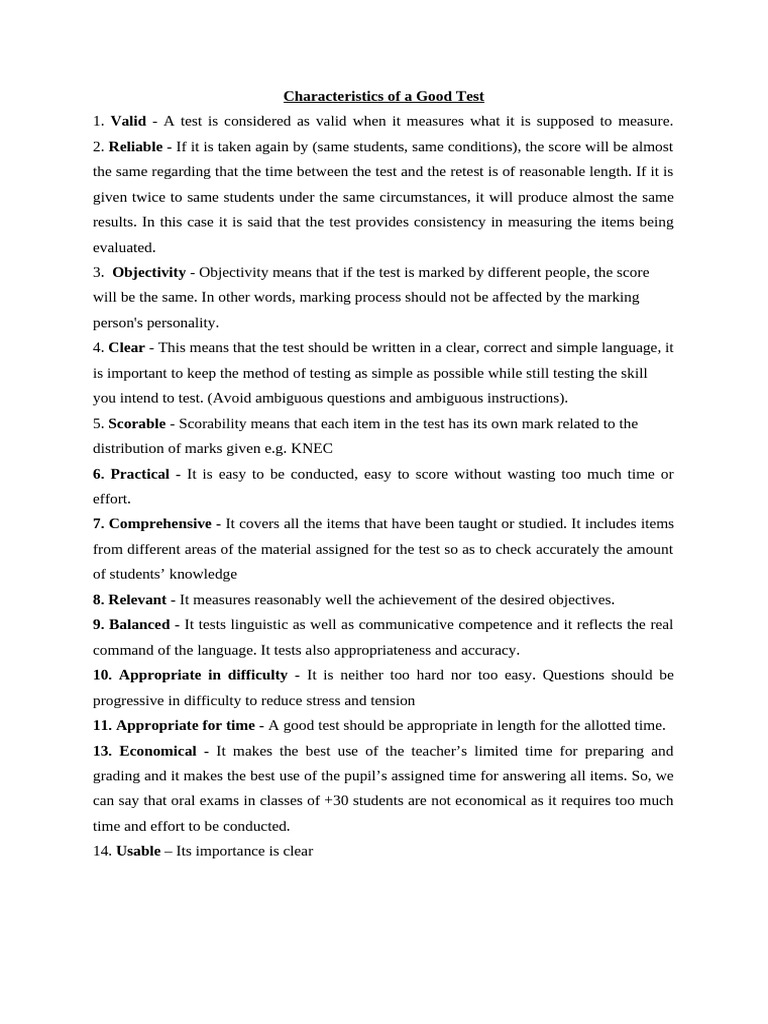 Characteristics of Tests | PDF | Learning | Behavior Modification