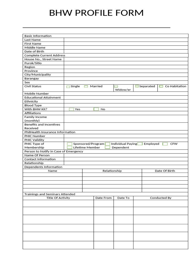 Bhw Profile Form (1) | PDF