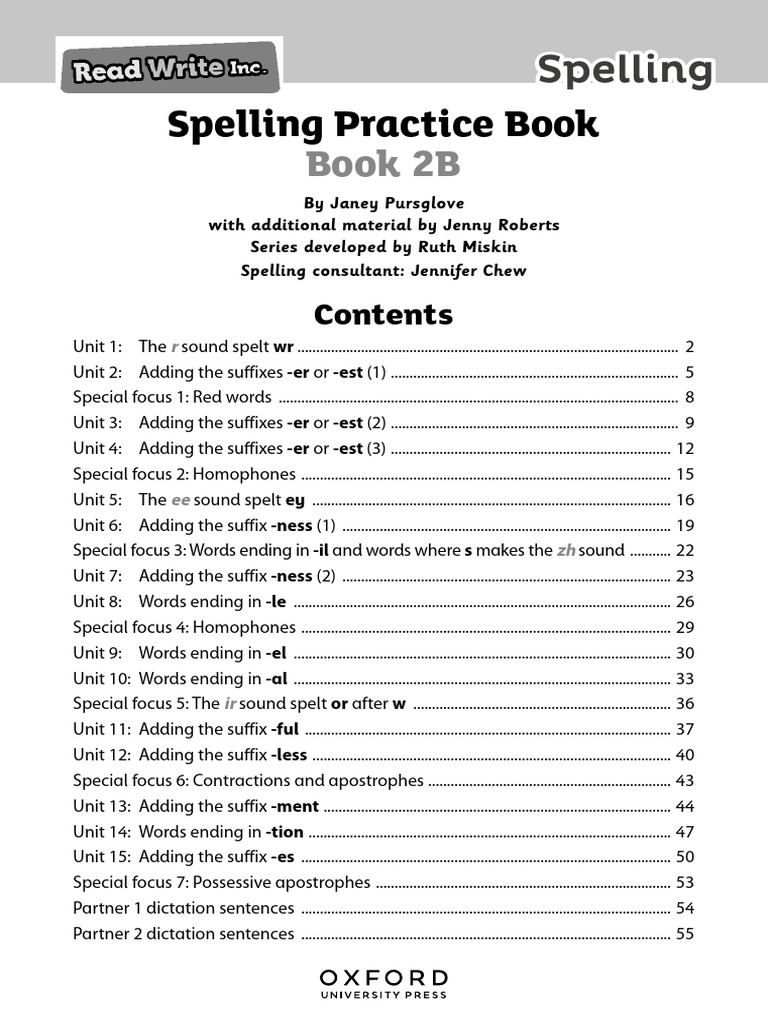 RWI Spelling Practice Book 2B Units 1 To 4 | PDF