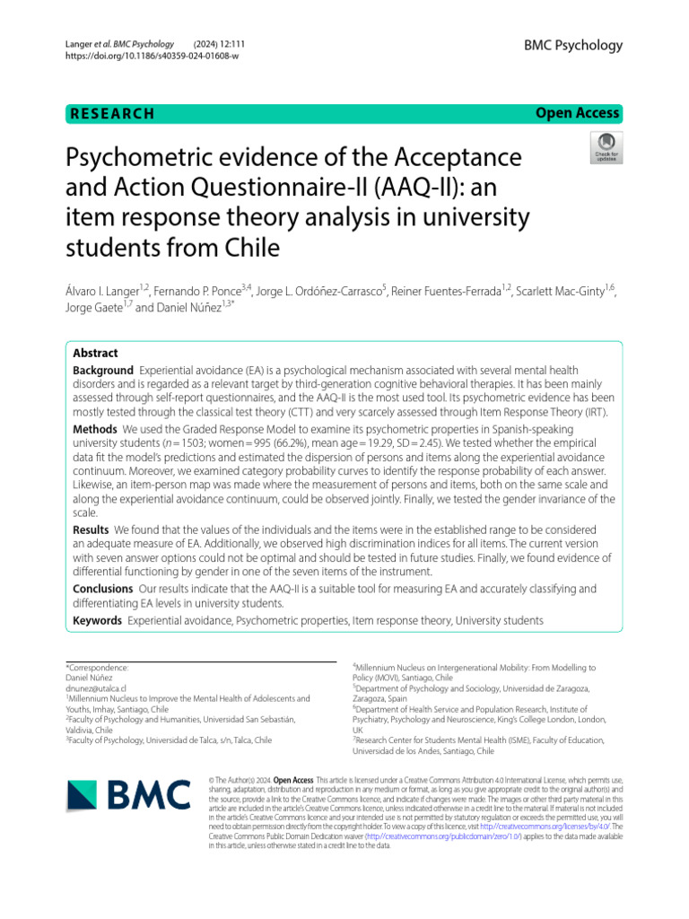 Psychometric Evidence of The Acceptance and Action Questionnaire-II ...