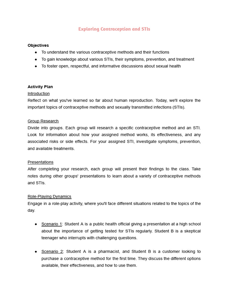 Contraception and STI Education Guide | PDF | Sexually Transmitted ...