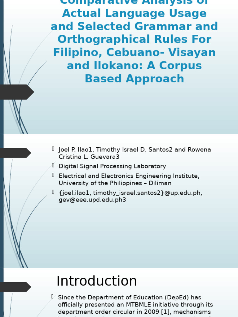 Comparative Analysis of Actual Language Usage and Selected Grammar and ...