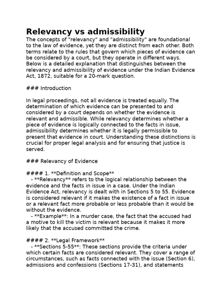 Relevancy vs Admissibility in Evidence | PDF | Evidence (Law ...