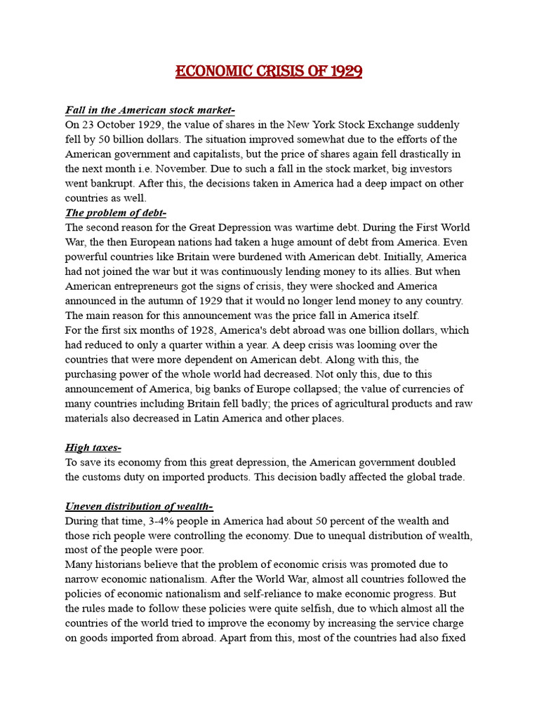 Causes and Effects of the 1929 Economic Crisis | PDF | Great Depression ...