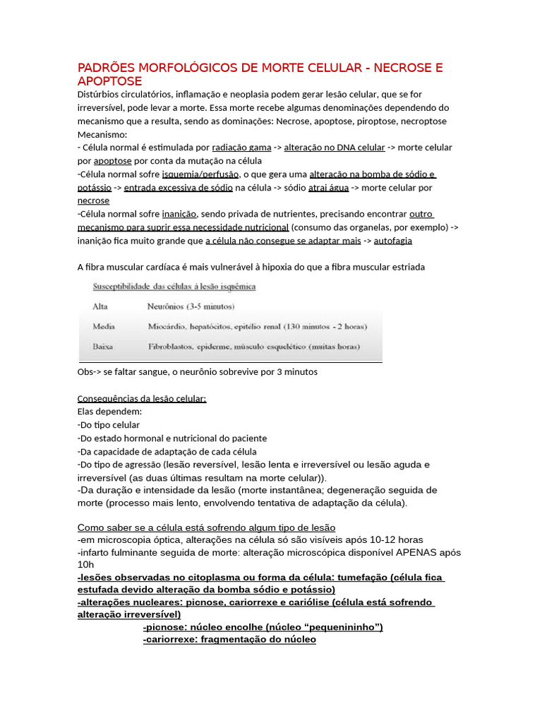 Morfologia da Morte Celular: Necrose e Apoptose | PDF | Necrose | Apoptose