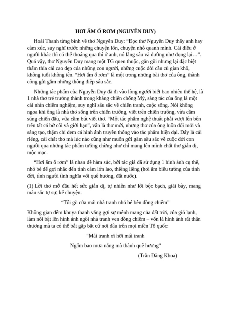 Hơi Ấm Ổ Rơm (Nguyễn Duy) | PDF