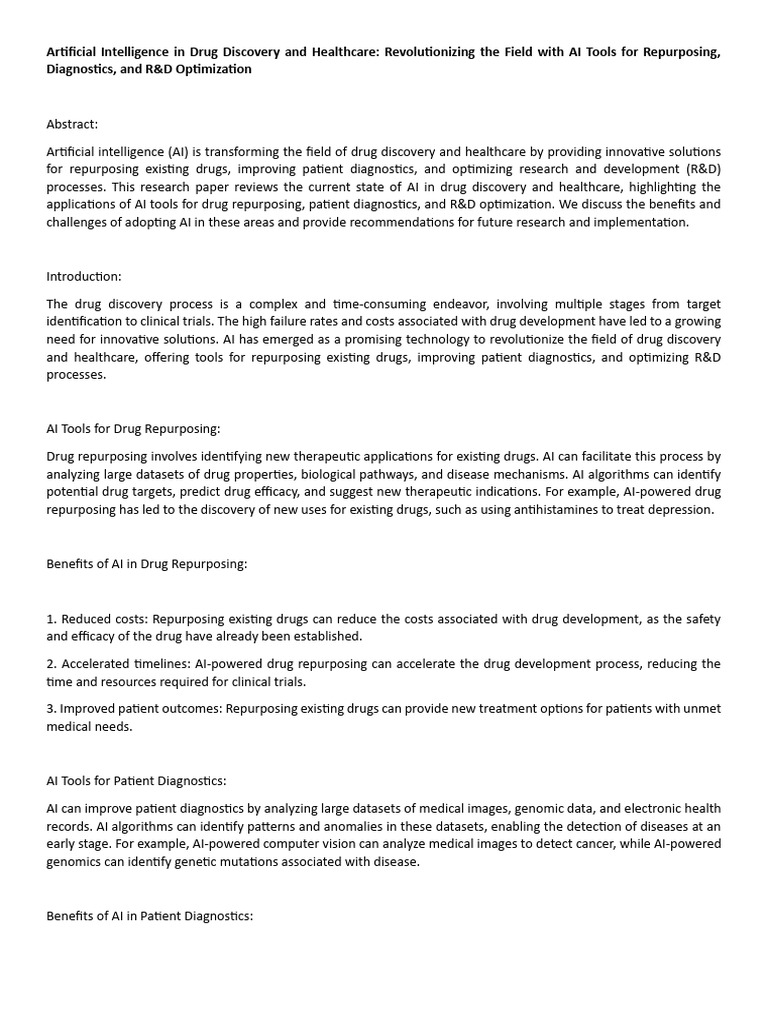 AI in Drug Discovery and Healthcare | PDF | Artificial Intelligence ...
