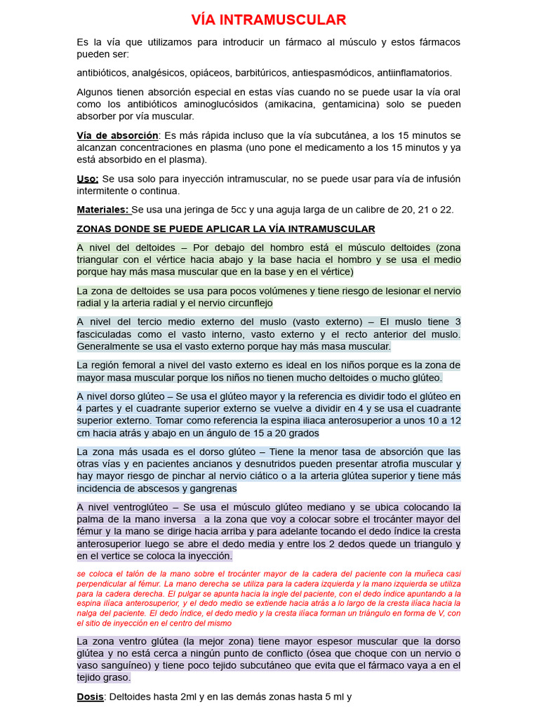 Vía Intramuscular: Procedimiento y Cuidados | PDF | Inyección (medicina ...