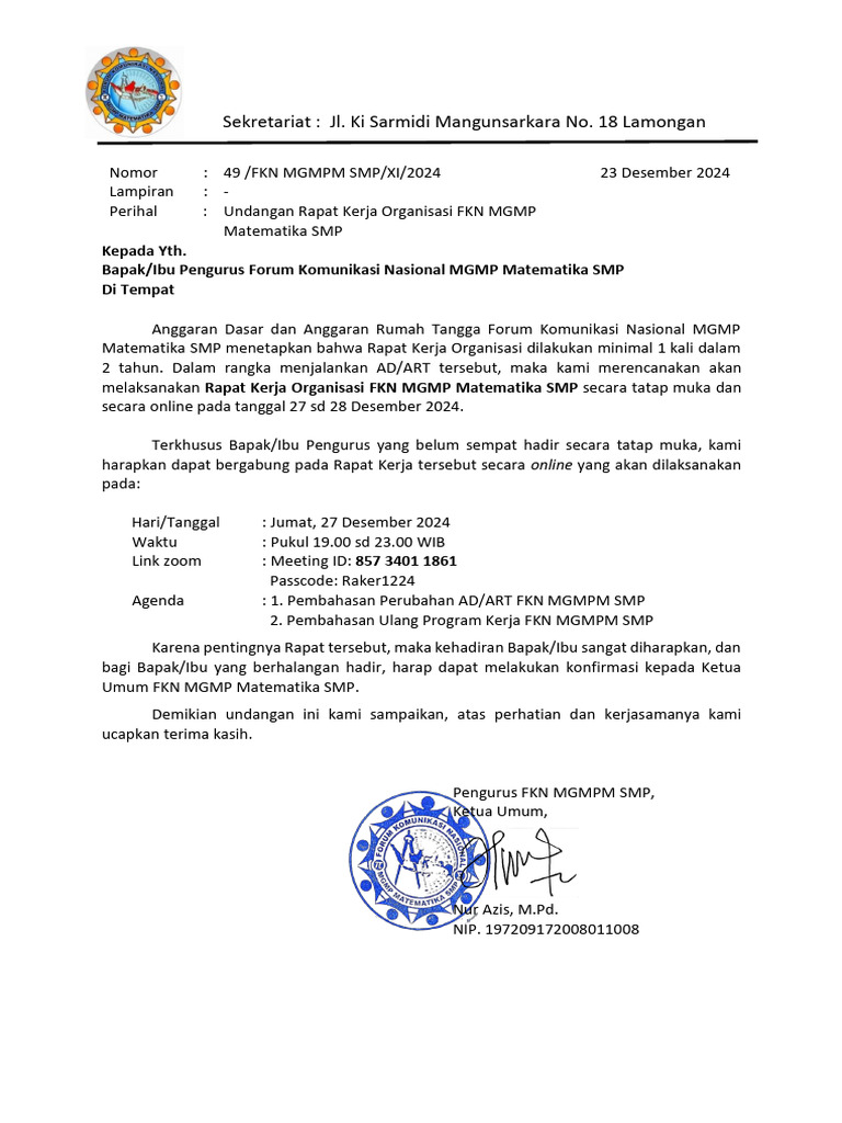 Undangan Raker Online OK | PDF
