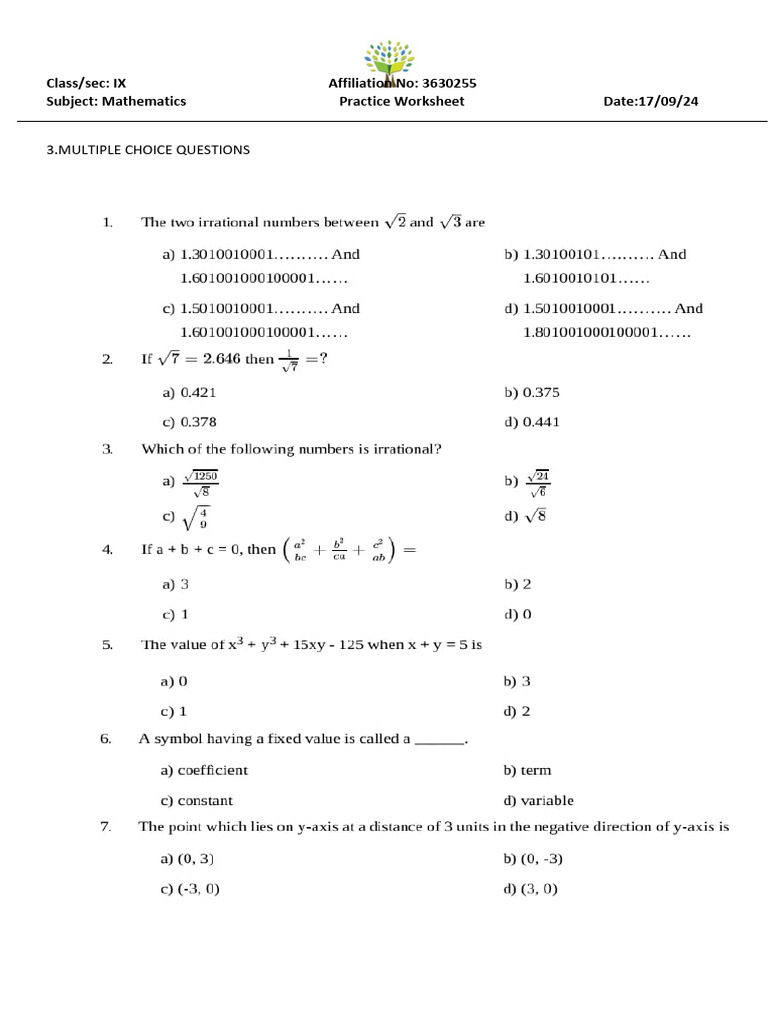 Grade IX Work Sheet (17!9!24) | PDF