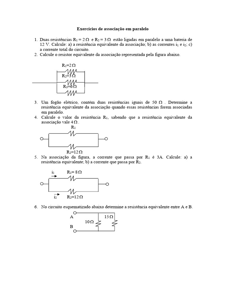 Exercícios de Resistores em Paralelo | PDF