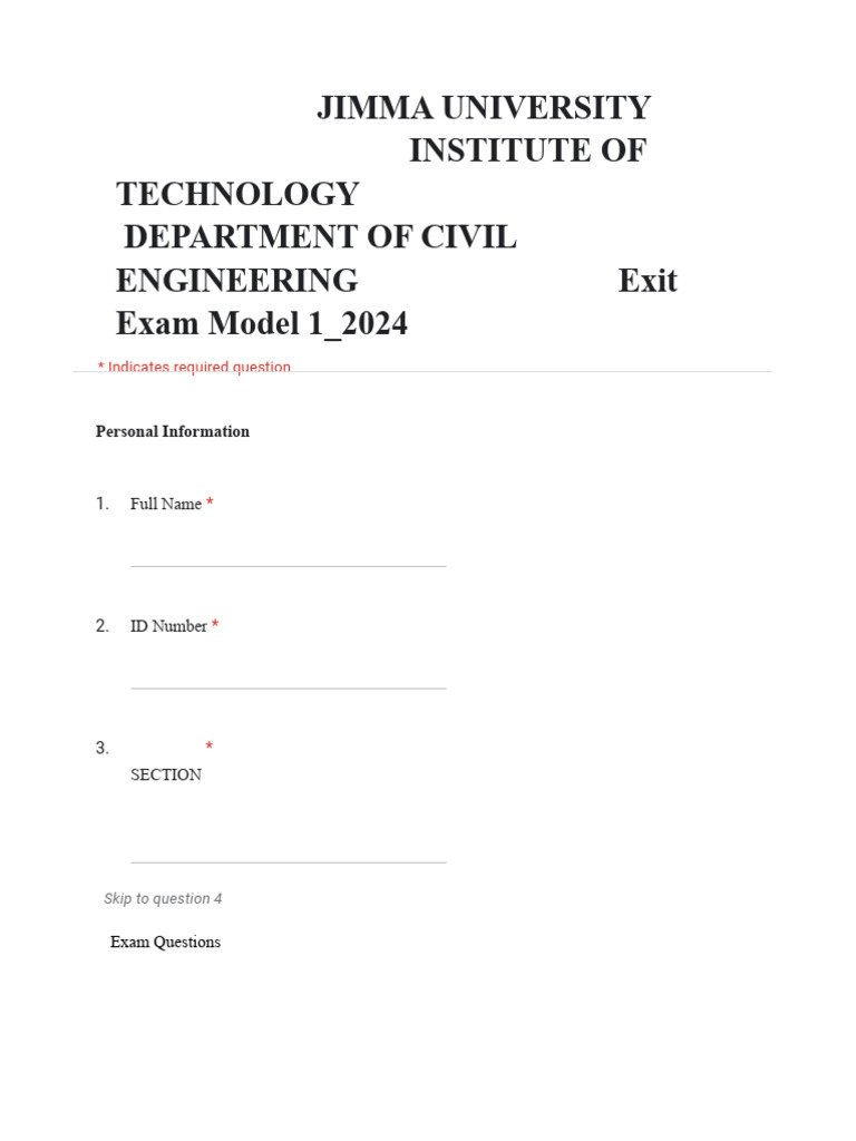 Civil Engineering Exit Exam Model 2024 | PDF | Concrete | Soil Mechanics