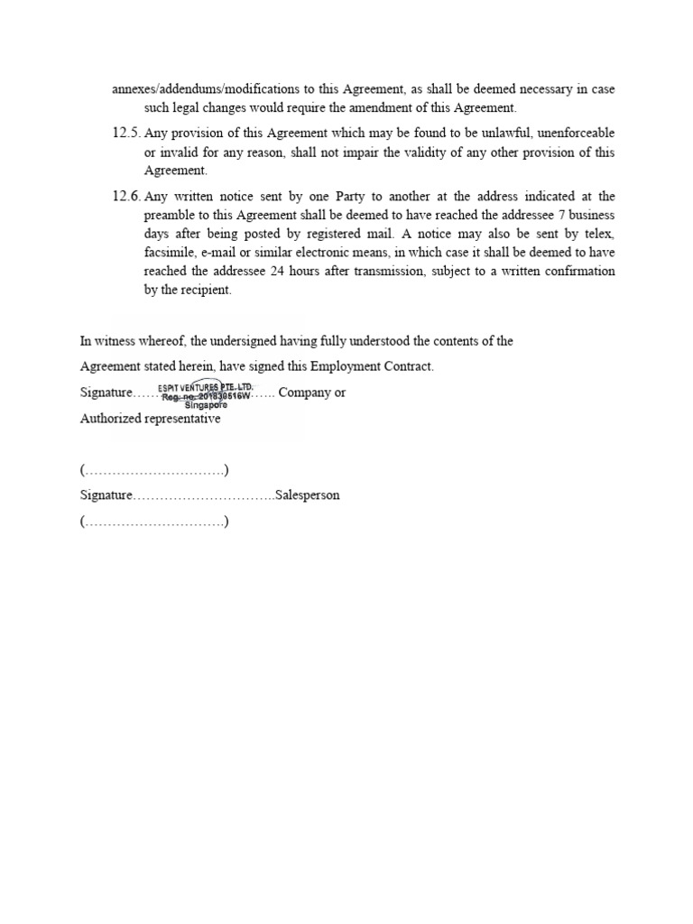 Employment Contract Modifications and Notices | PDF