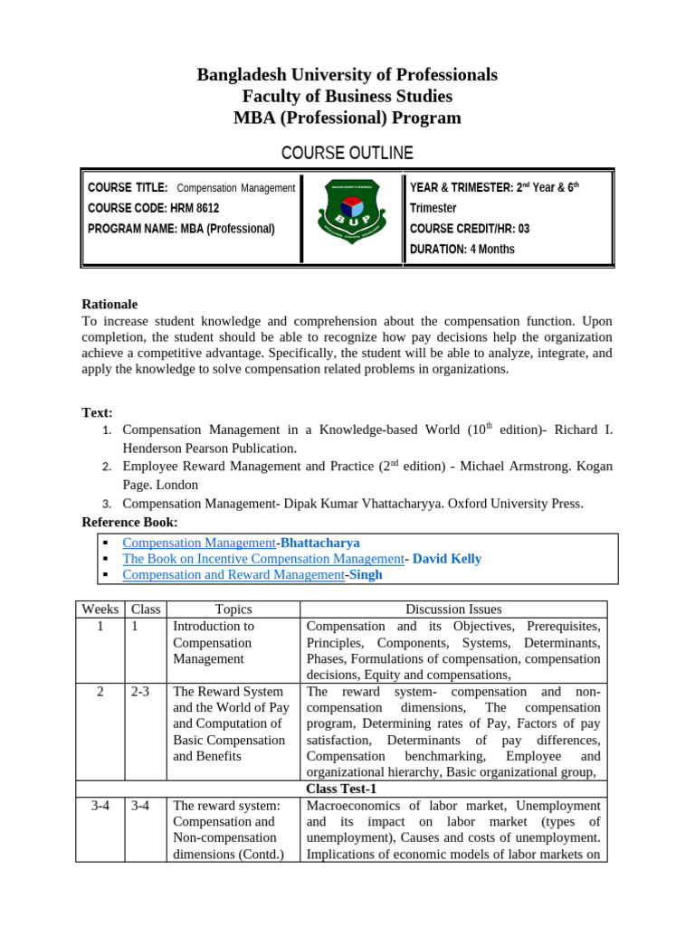 MBA Compensation Management Course Outline | PDF | Employment | Labour ...