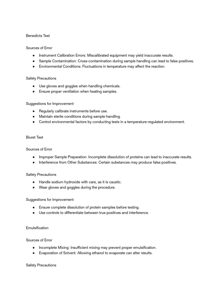 Common Errors in Biochemical Tests | PDF