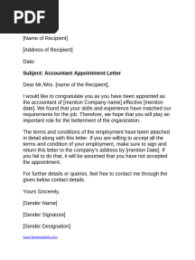 Accountant Appointment Letter